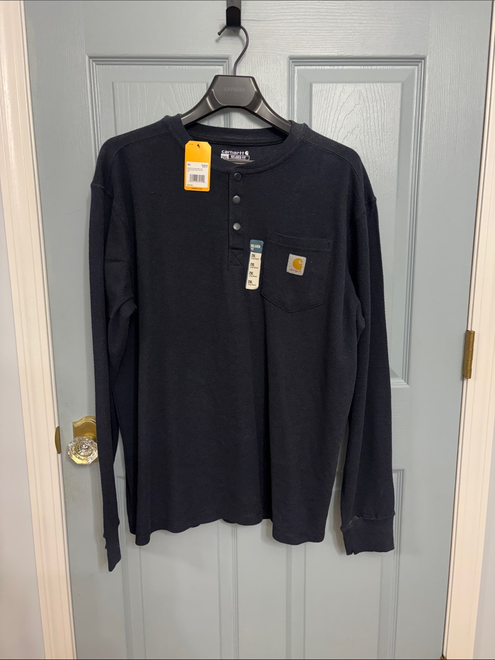 Carhartt Men’s Relaxed Navy Long slv Henley Pocket Thermal Shirt 2XL NWT Hvywt